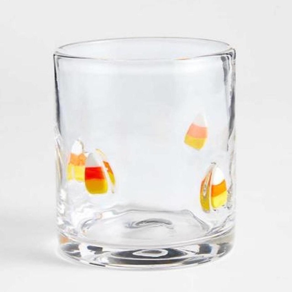 Crate and Barrel Halloween Candy Corn Icon 15oz. Double Old-Fashioned Glass  NEW